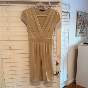 Chic Beige Midi Dress with V-Neckline